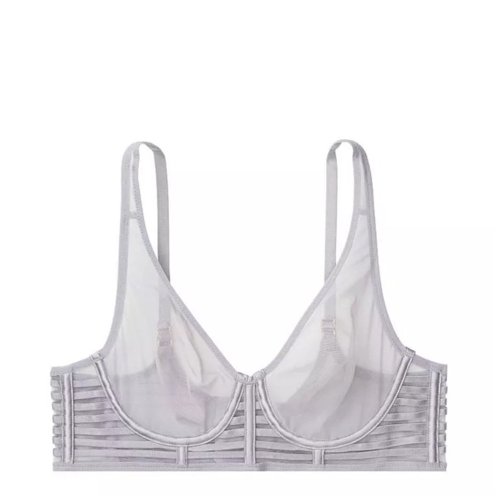 Victoria’s Secret Unlined Plunge Bra | Sheer Mesh | Strappy Sides | Size: 32DD